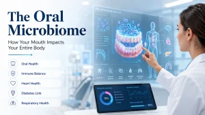 Oral microbiome and its connection to whole-body health.